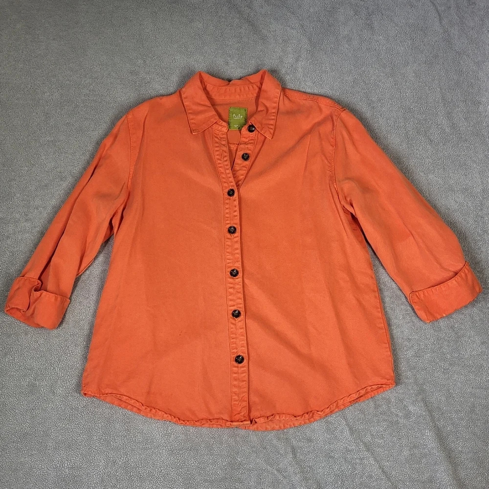 Pulp Bright Orange Rolled Sleeve Button-up Shirt‎